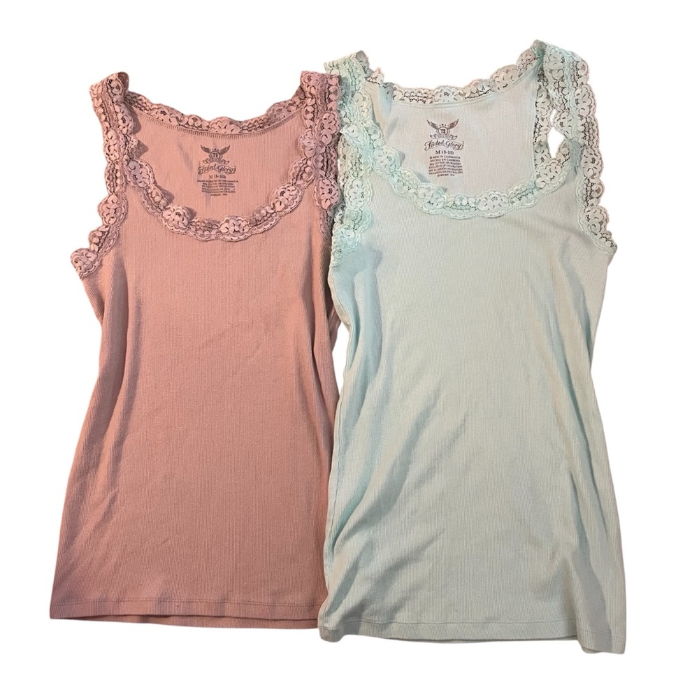 Faded Glory Y2K Lace Mauve and Teal Tank Tops- Size M